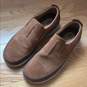 Clarks Brown Leather Loafers with Moccasin Stitching and Rubber Sole